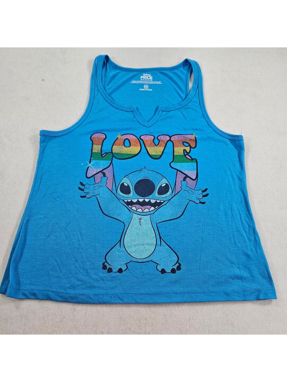Disney Pride Stitch Love Rainbow Tank Top Youth S 4/6 Blue Graphic Shirt